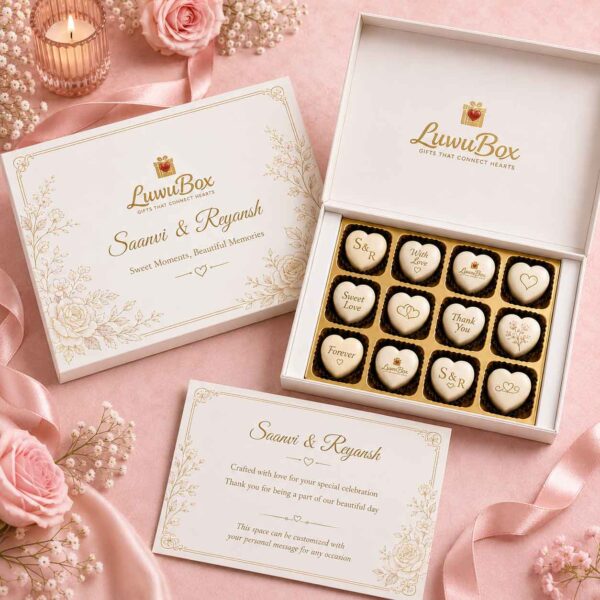 12 Pcs Heart Printed Chocolate Box | Elegant Personalized Chocolate Collection