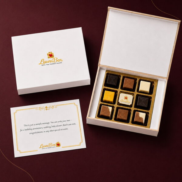 1 ptined 9pcs rec - luwubox-assorted-square-chocolates-9pcs-burgundy-corporate-gift-box
