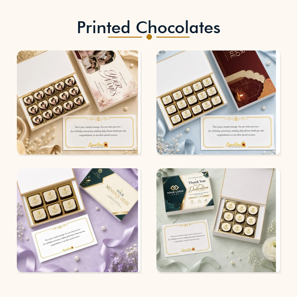 Anniversary chocolate gift box with photo-printed chocolates for wife