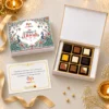 Assorted chocolate gift box 9 pcs with a peacock and floral Diwali design printed lid and message card
