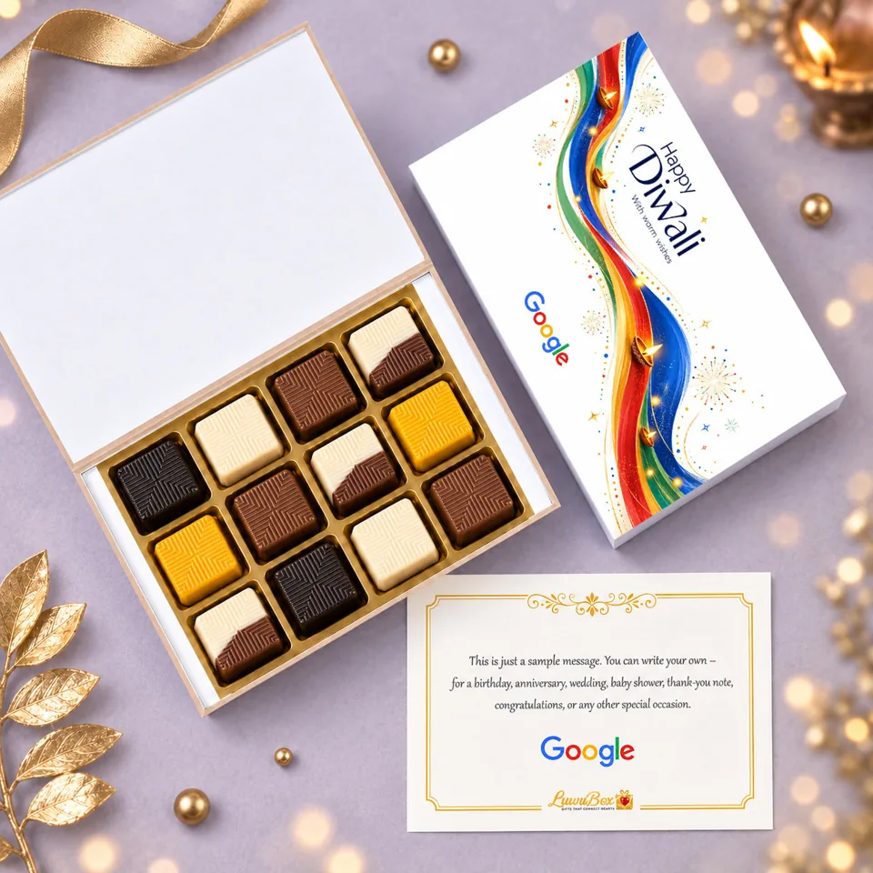LuwuBox gift with 12 assorted chocolates, branded packaging and a message card