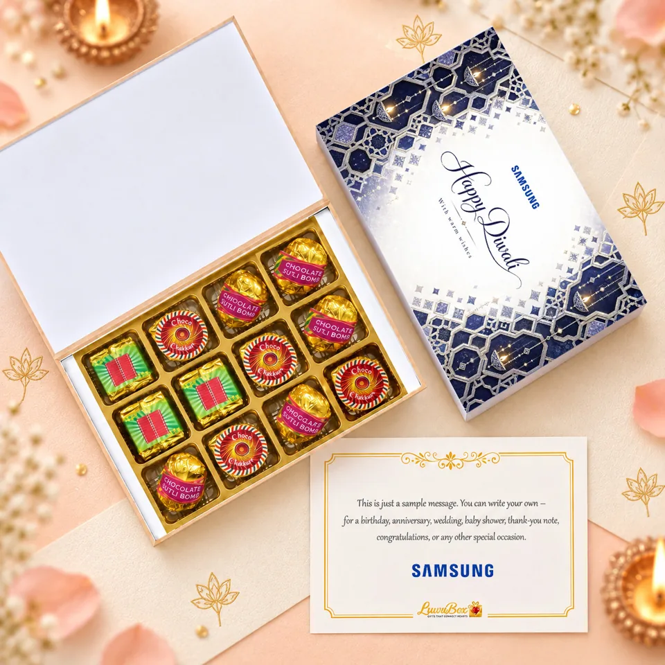 LuwuBox gift with 12 cracker-shaped chocolates, branded packaging and a message card