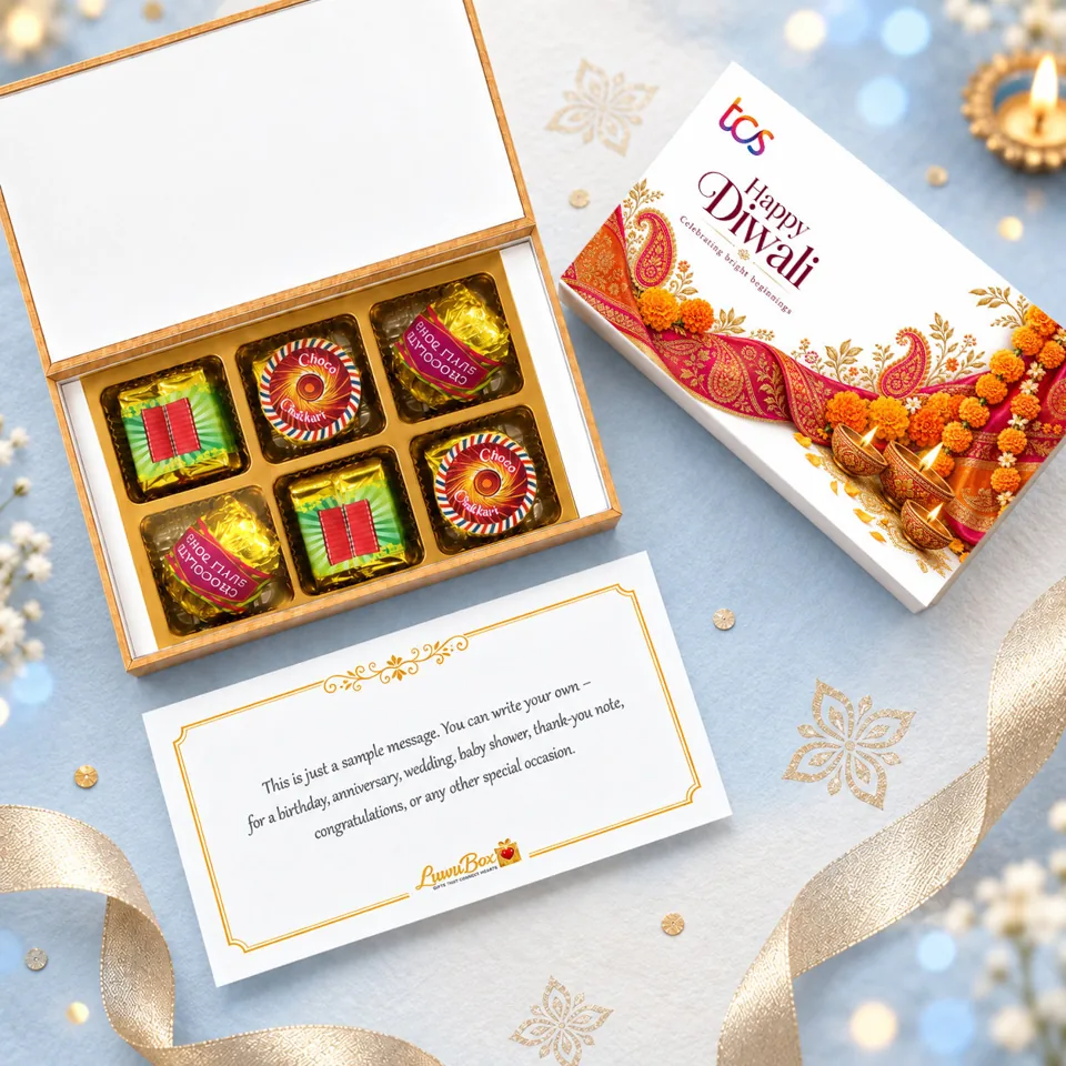 LuwuBox gift with 6 cracker-shaped chocolates, branded packaging and a message card